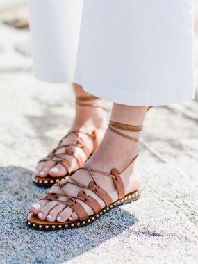 Women's Tan Gladiator Sandals with Studded Sole